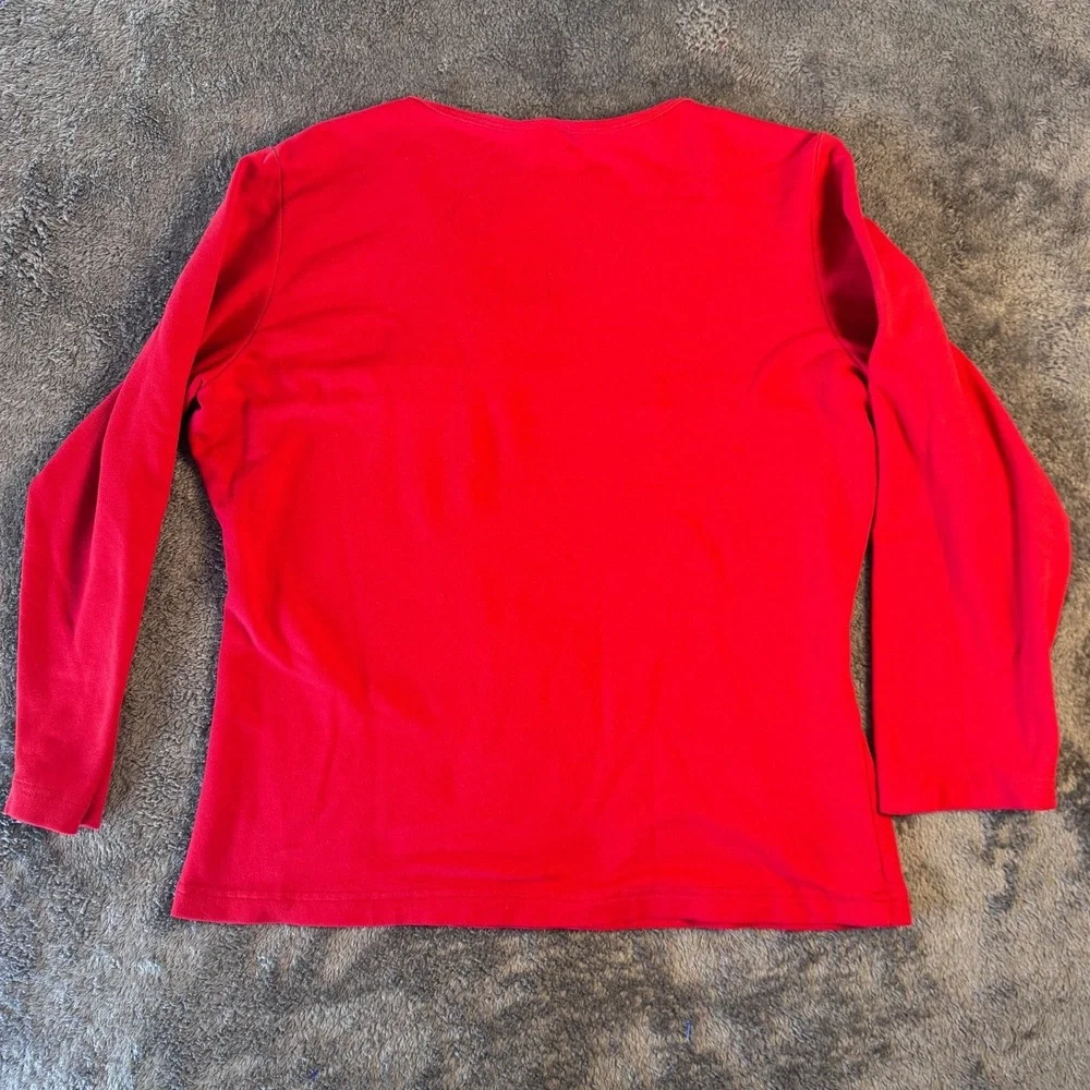 Vintage Lily's Beverly Hills Top Medium Red Black Stripe Chevron 90s V-Neck - Picture 6 of 6